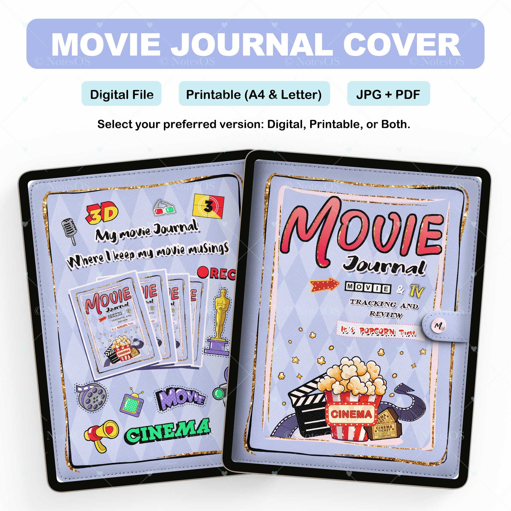 🍿 Movie Journal Cover - Digital & Printable