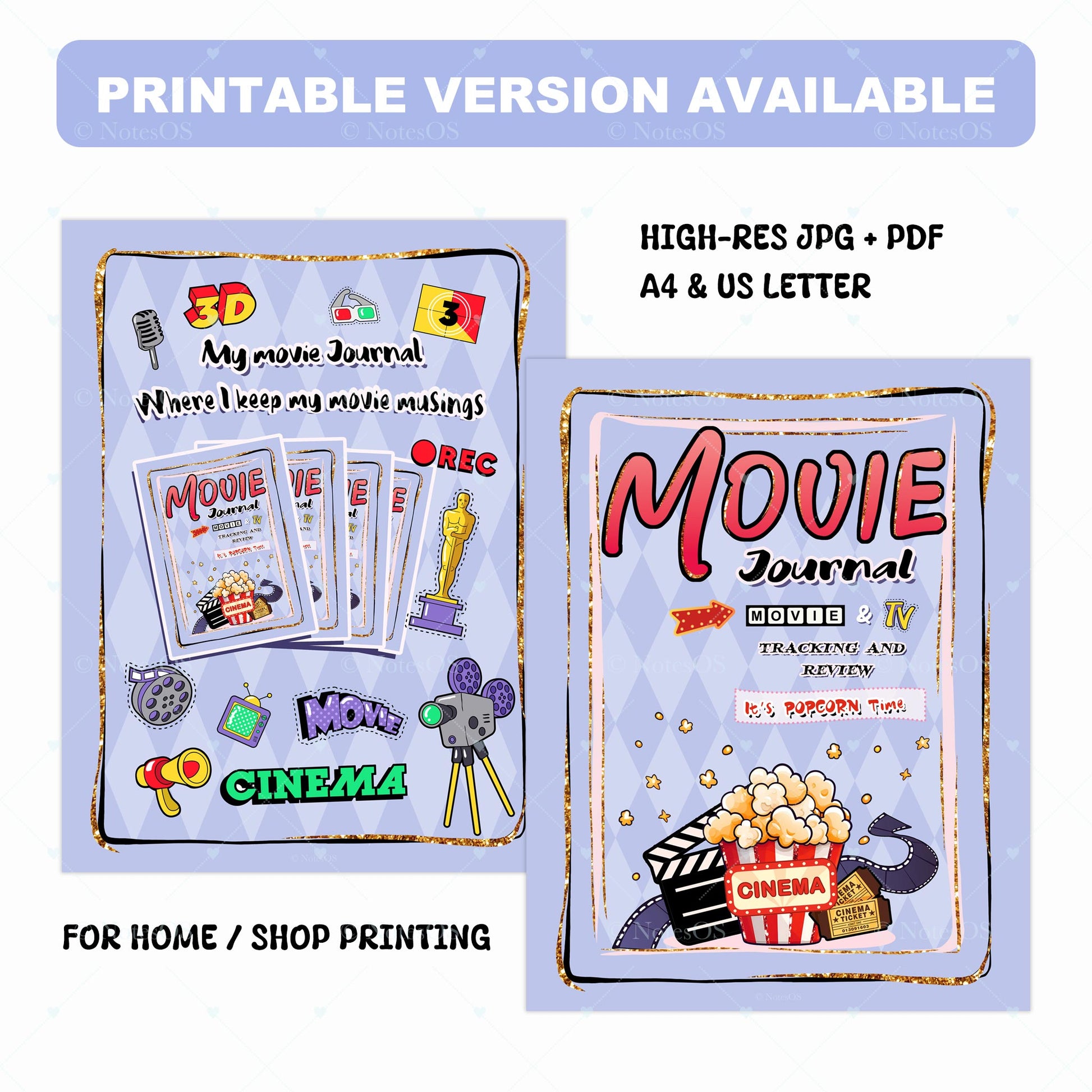 🍿 Movie Journal Cover - Digital & Printable