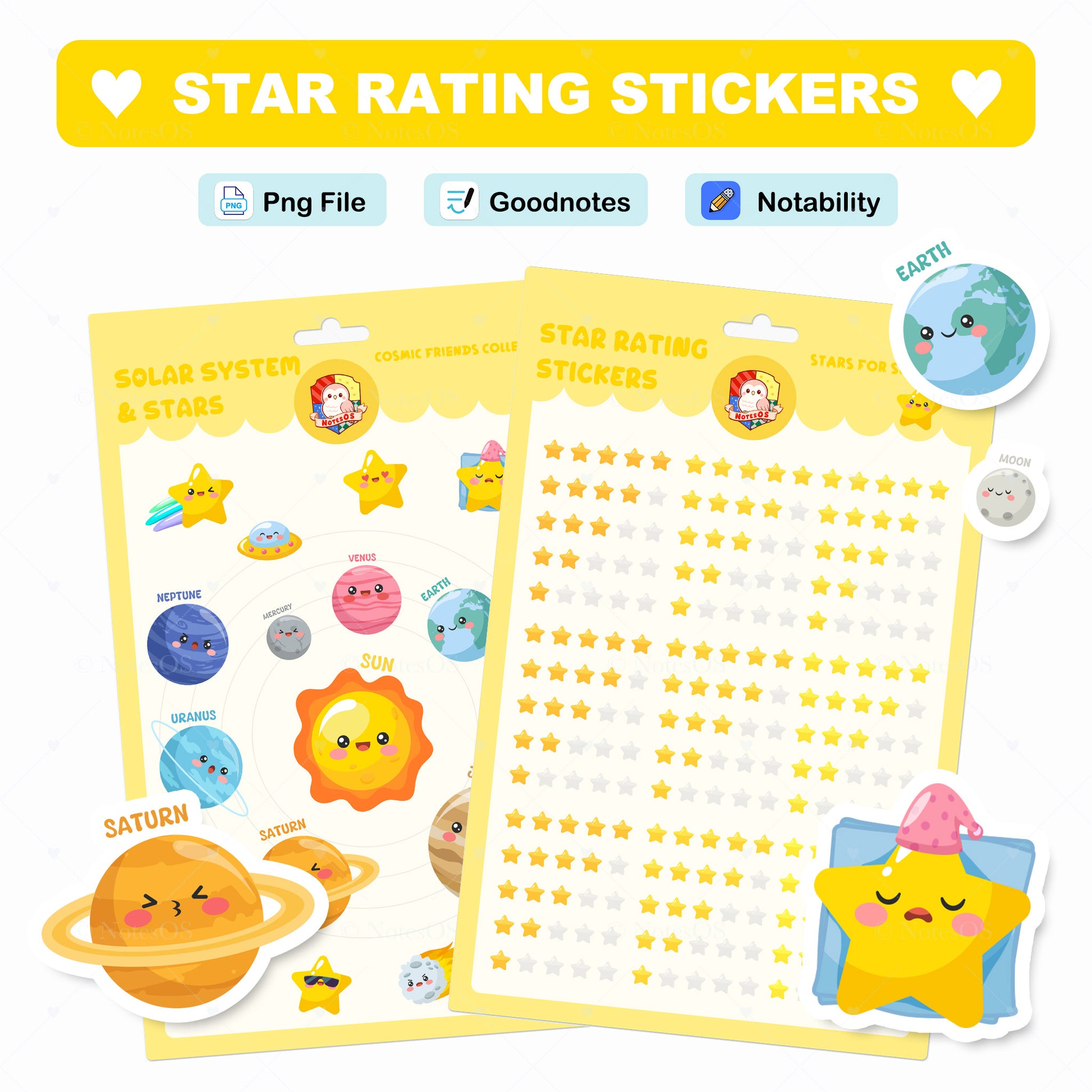 🌟 Star Rating Stickers – Digital PNG Pack
