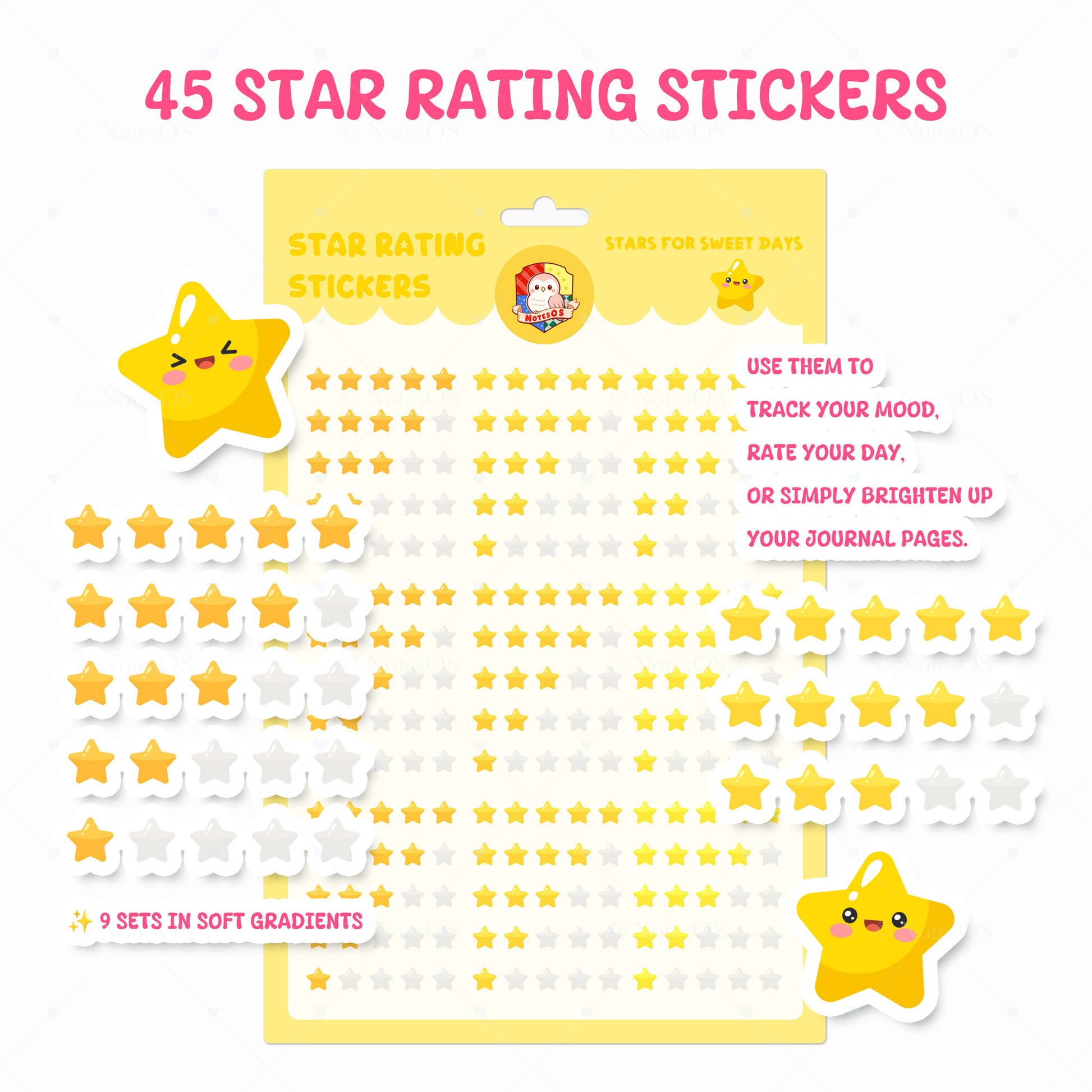 🌟 Star Rating Stickers – Digital PNG Pack