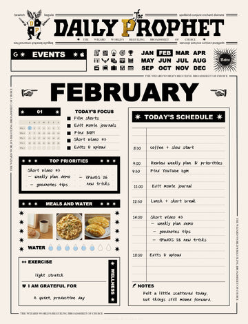 Calendar page from 'The Daily Prophet' with a layout for February