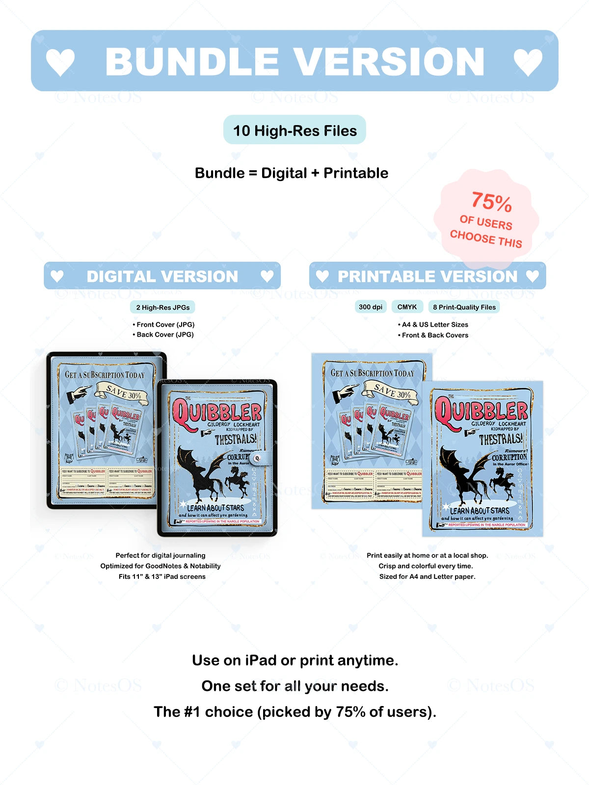 Promotional graphic for a 'Quibbler' bundle version with digital and printable files.