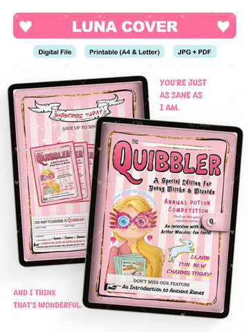 Two 'Quibbler' magazine covers with text on a white background