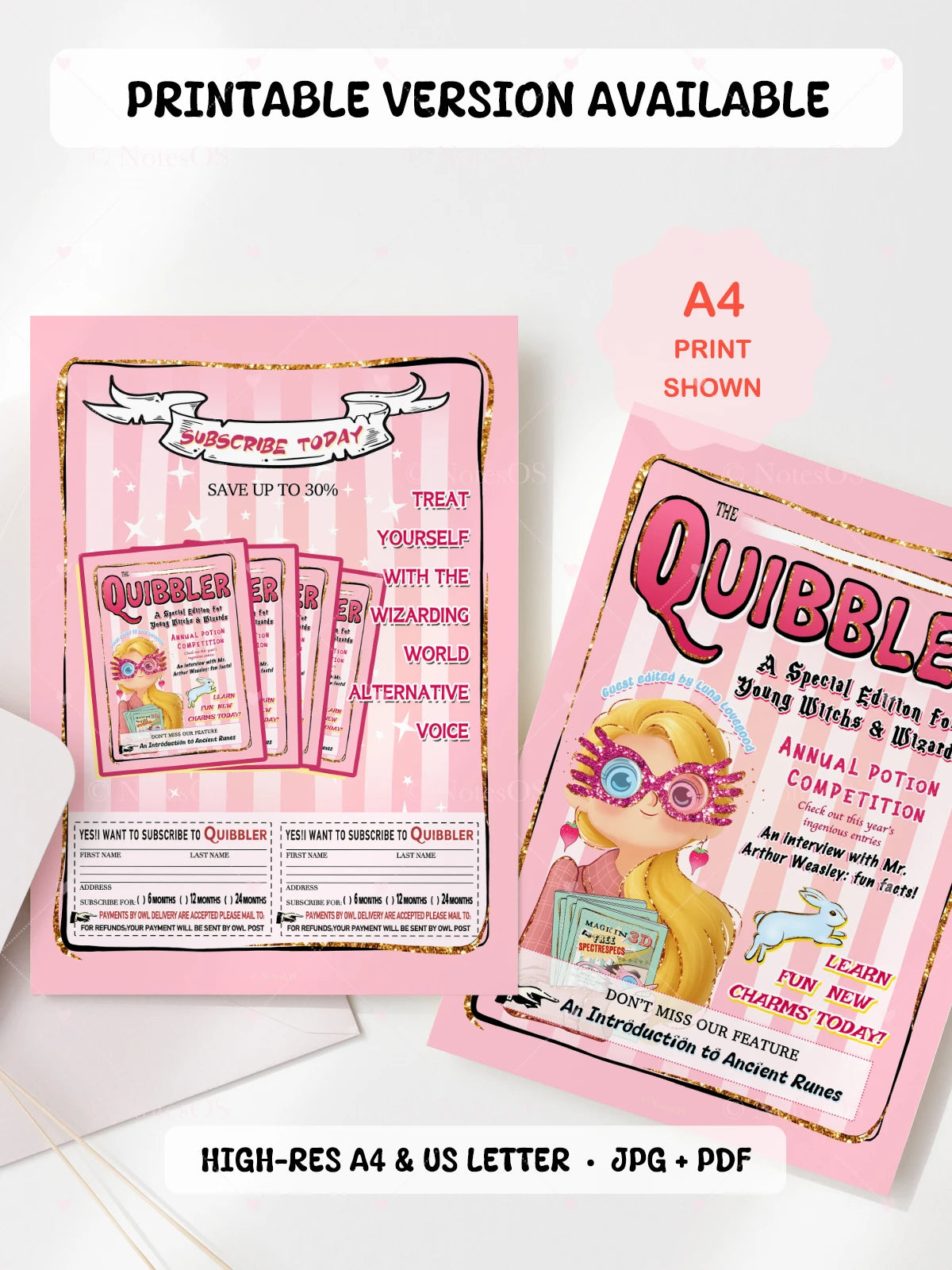Pink magazine-style flyer with text and graphics on a white background