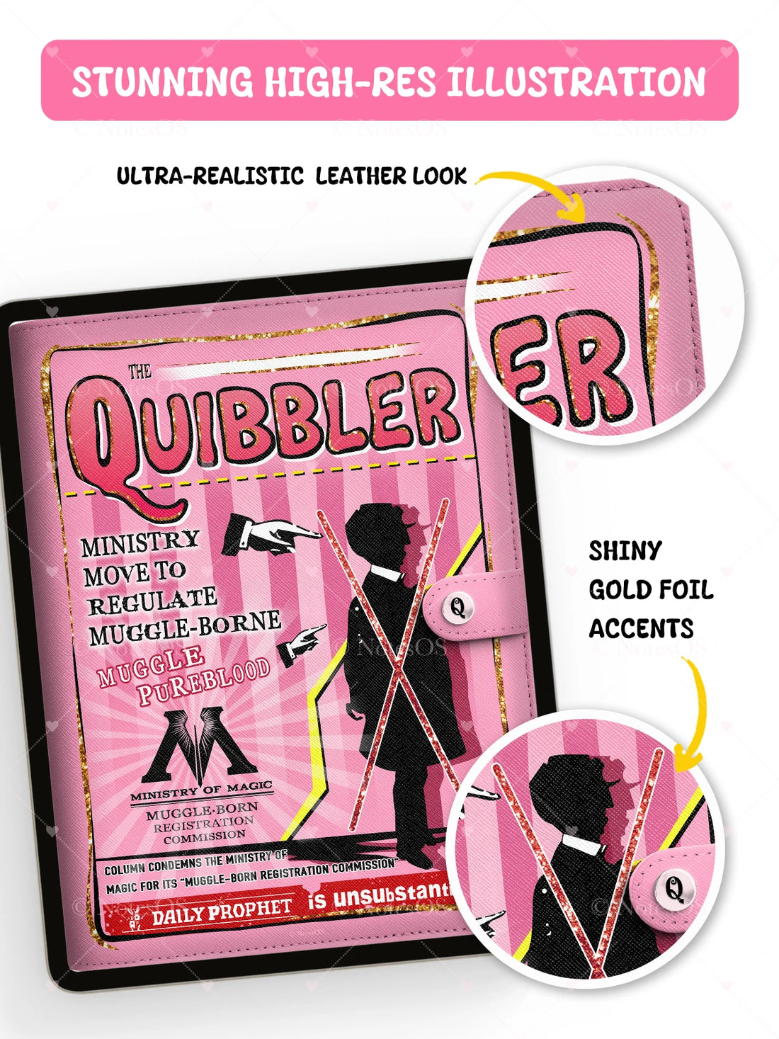 Pink 'Quibbler' magazine cover design for digital planners on a white background