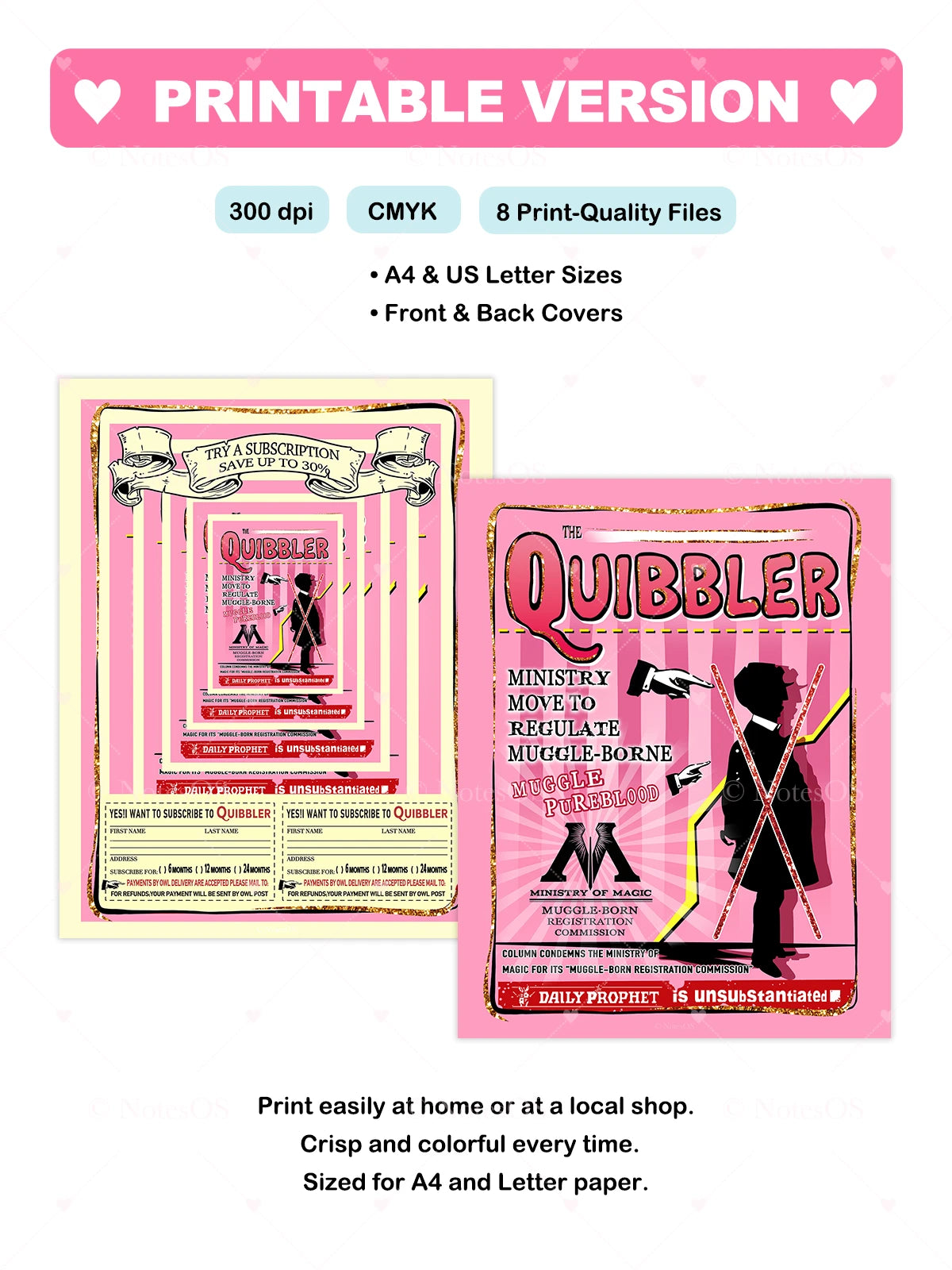 Quibbler-style flyer design with pink background and text, suitable for printing.