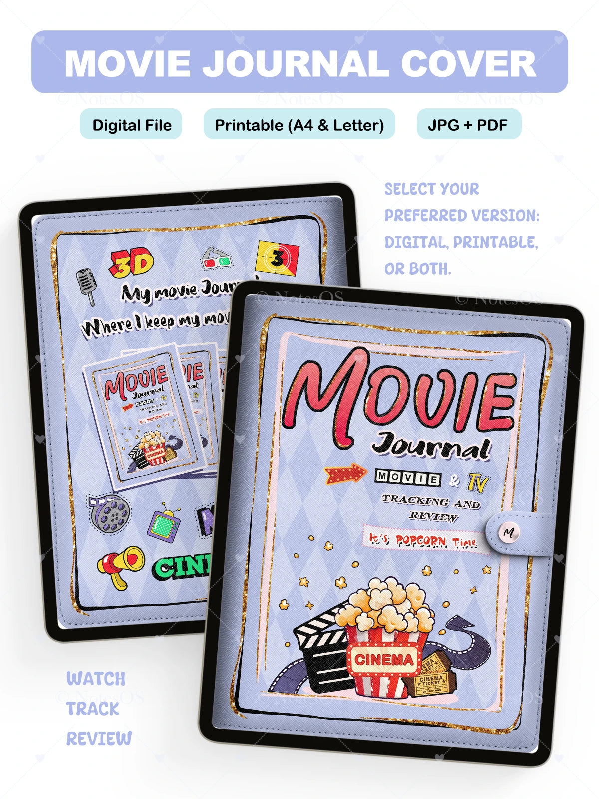 🍿 Movie Journal Cover- Digital & Printable