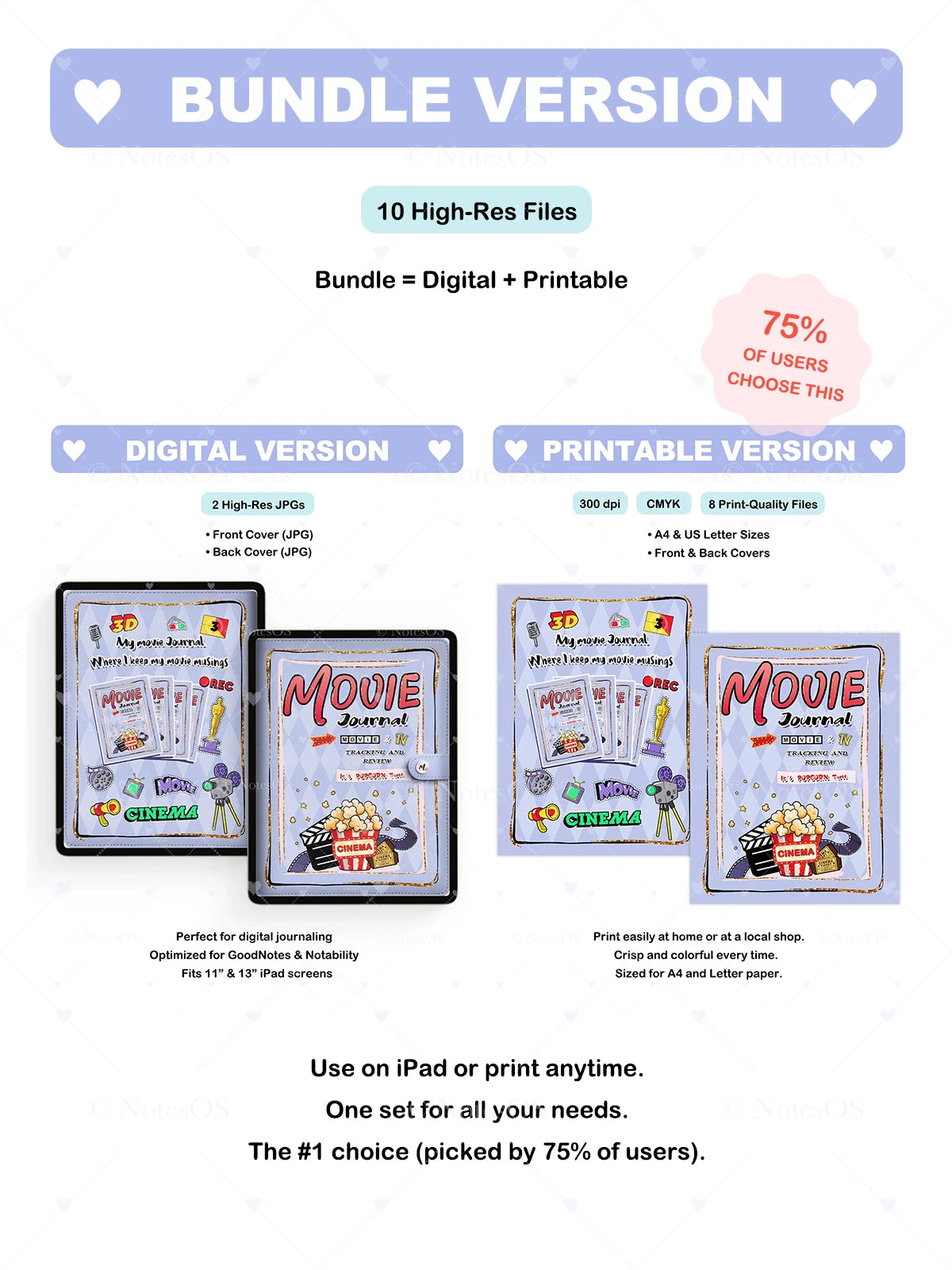 Promotional graphic for a bundle version of digital and printable files with movie-themed designs.