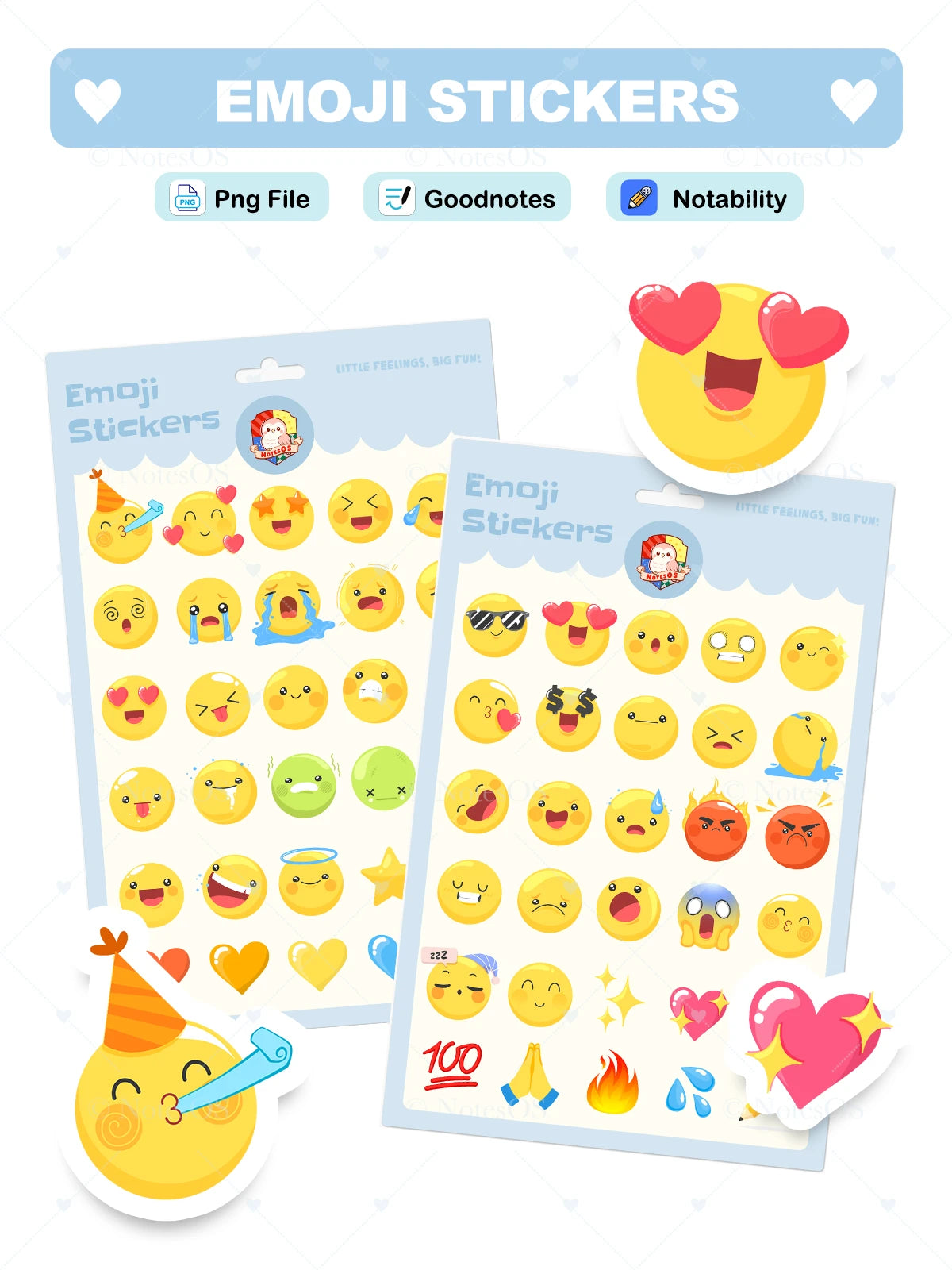 💛 Kawaii Emoji Stickers – Digital PNG Pack