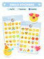 Two sheets of emoji stickers with a promotional banner at the top.
