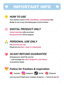 Important information text overlay on a white background with colorful icons.
