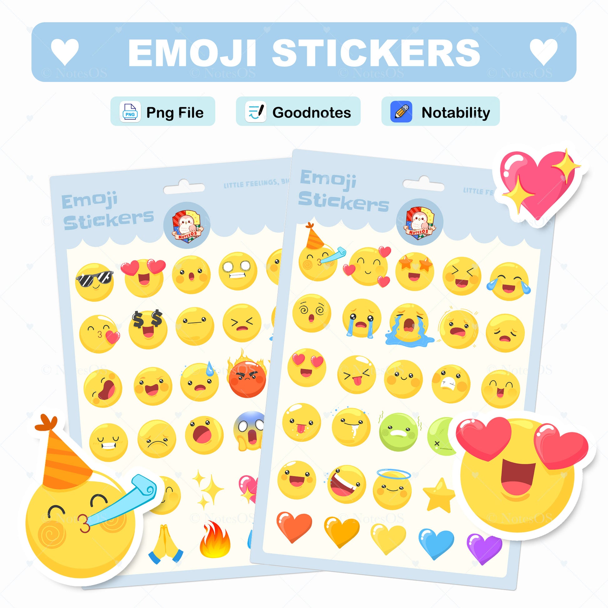 💛 Kawaii Emoji Stickers – Digital PNG Pack