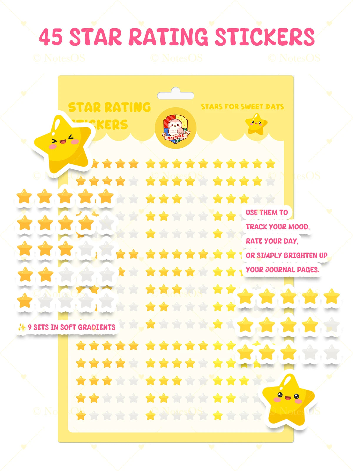 🌟 Star Rating Stickers – Digital PNG Pack