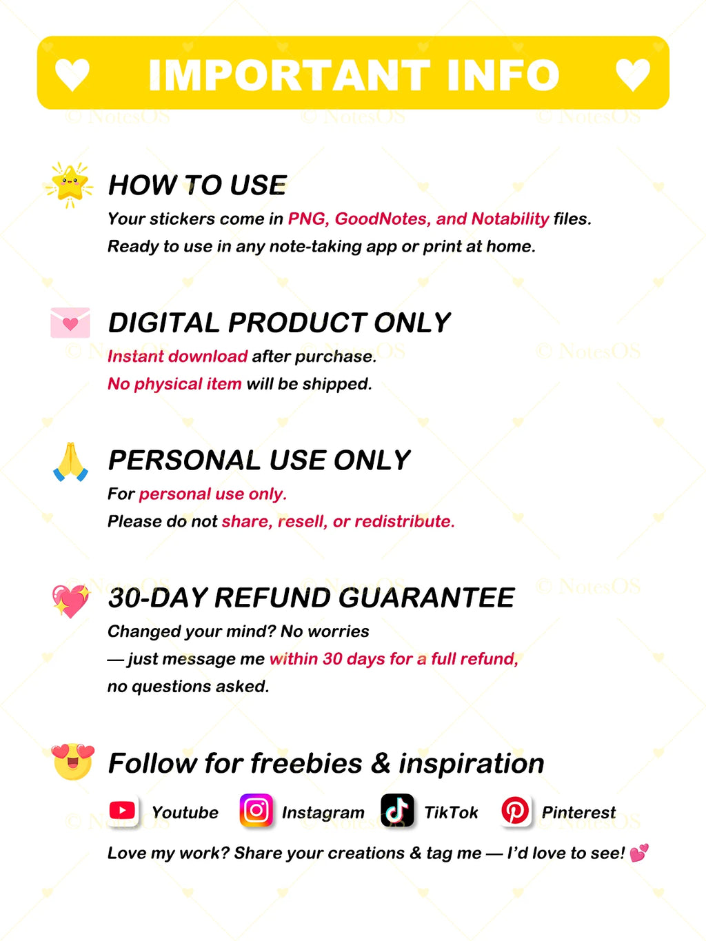 Important information text overlay on a white background with yellow accents