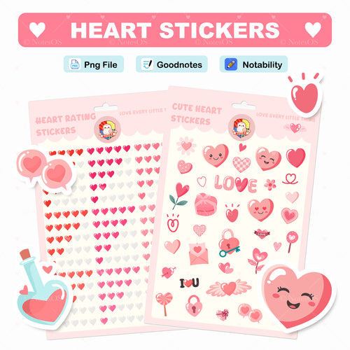 💖 Cute Heart Stickers – Digital PNG Pack
