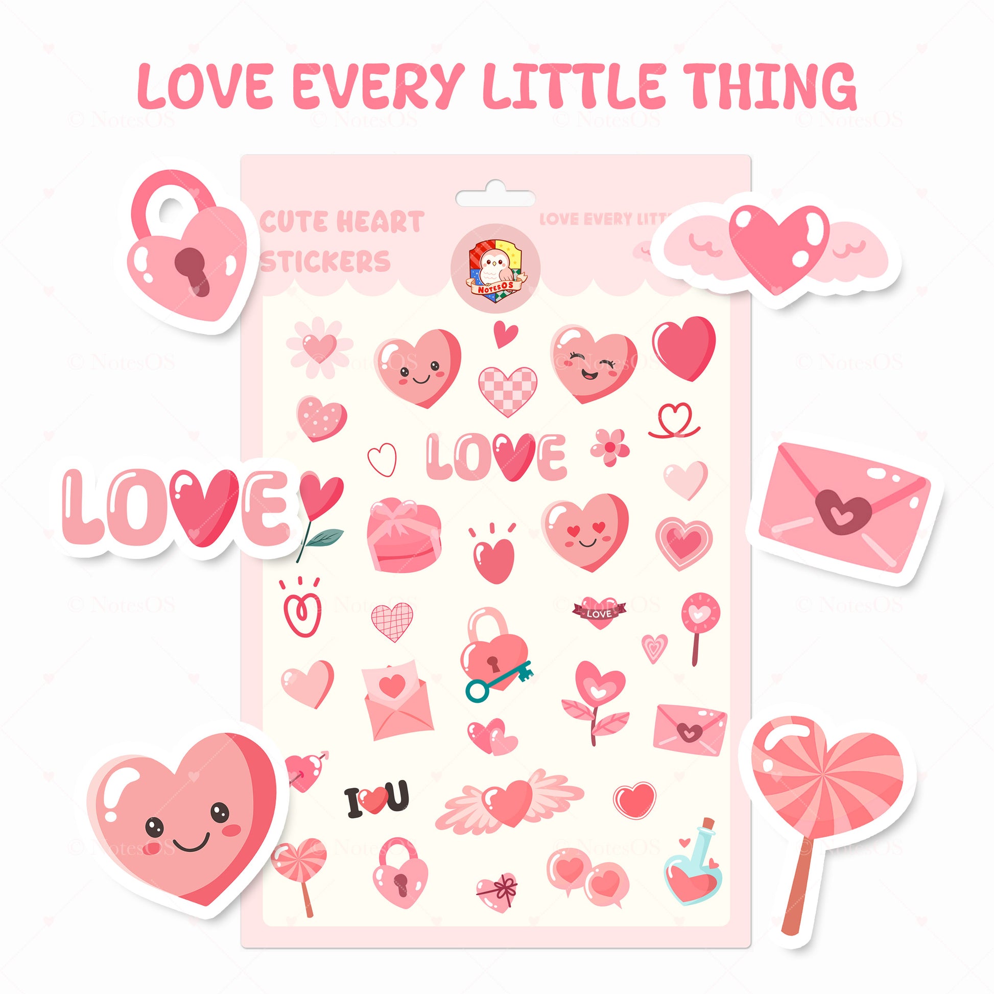 💖 Cute Heart Stickers – Digital PNG Pack
