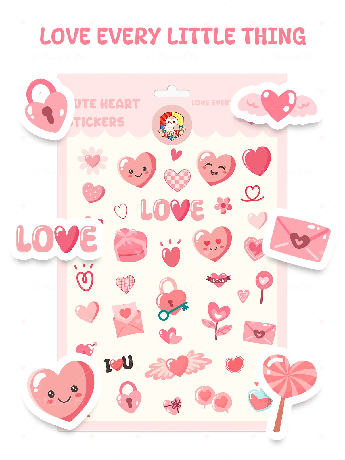 💖 Cute Heart Stickers – Digital PNG Pack