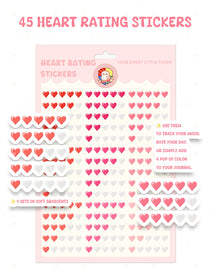 Heart rating stickers with pink and white gradient design on a white background