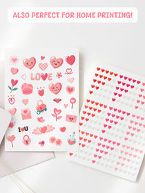 Two sheets of decorative paper with heart designs on a white background.