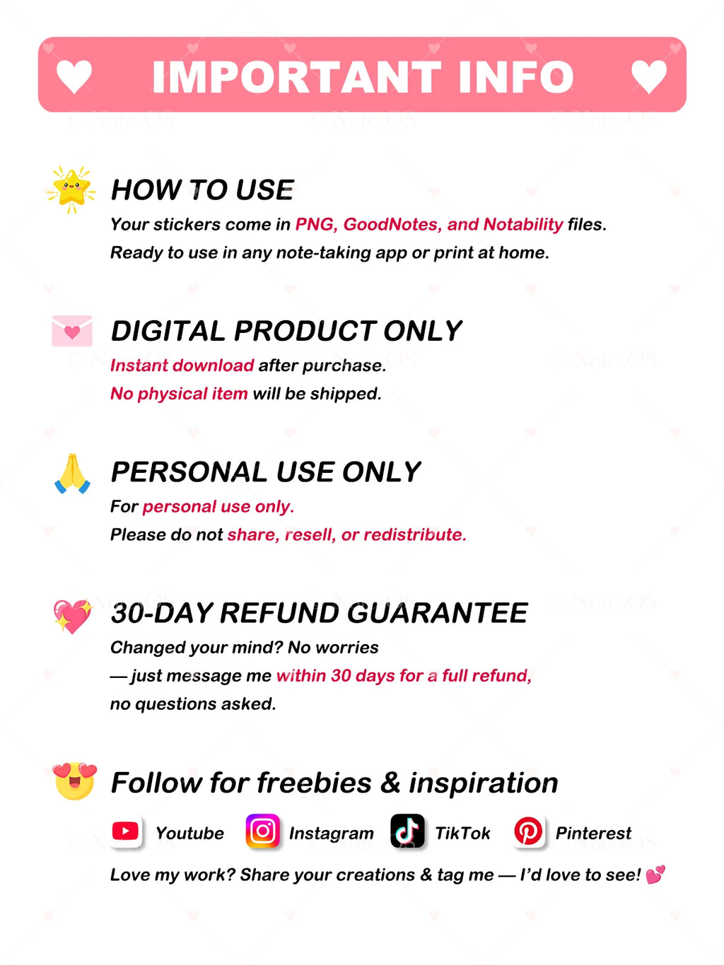 💖 Cute Heart Stickers – Digital PNG Pack