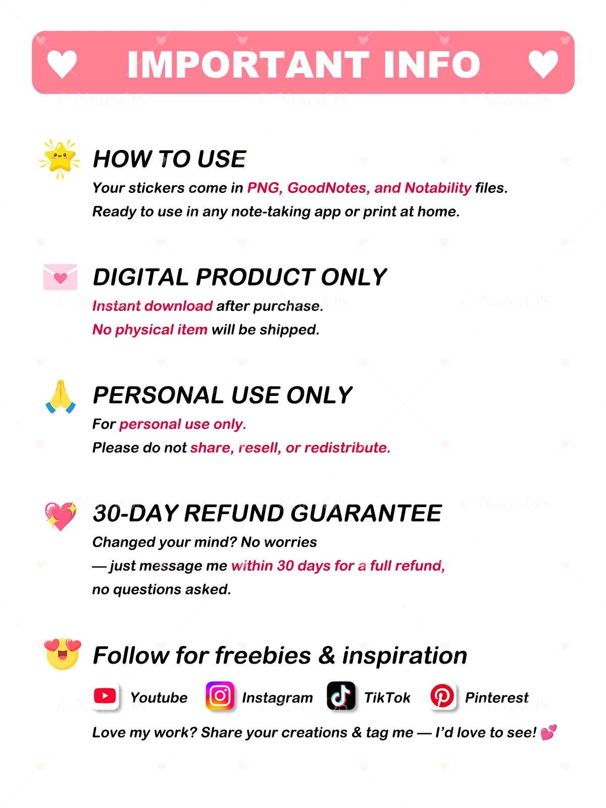 💖 Cute Heart Stickers – Digital PNG Pack