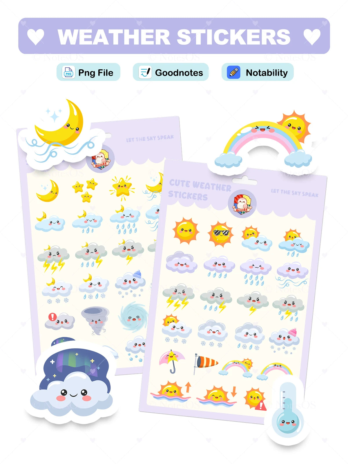 ☔ Cute Weather Stickers – Digital PNG Pack