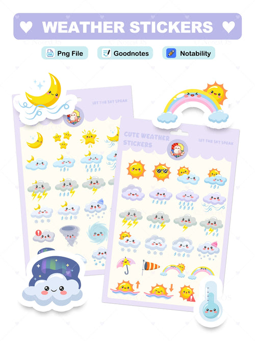☔ Cute Weather Stickers – Digital PNG Pack