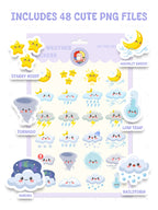 ☔ Cute Weather Stickers – Digital PNG Pack