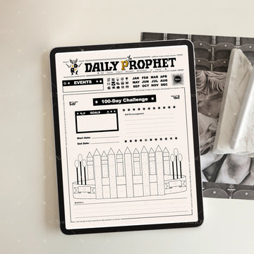 Digital mockup of 'The Daily Prophet' newspaper on a tablet with a magazine in the background