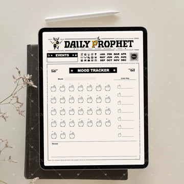 Digital mockup of a 'Daily Prophet' mood tracker on a tablet with a light background